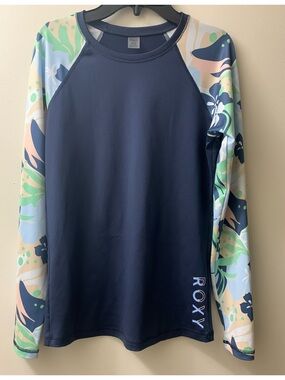 Roxy Womens Long Sleeve Printed Rashguard Surf Tee Sz Large